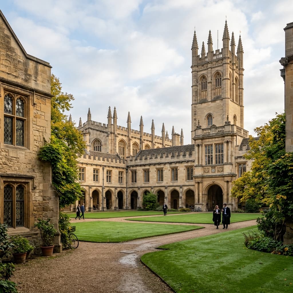 Historic Gothic university architecture and courtyard at Oxford, United Kingdom, venue for the UK Leadership Immersion